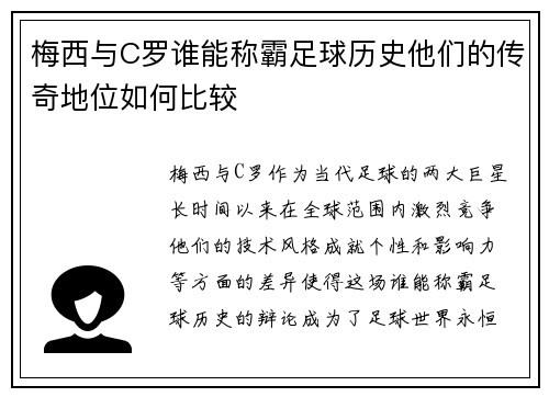 梅西与C罗谁能称霸足球历史他们的传奇地位如何比较